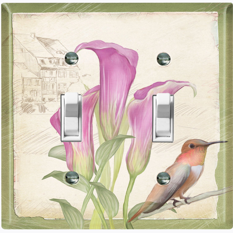 WorldAcc Lily Flowers Humming Bird 2Gang Toggle Light Switch Wall